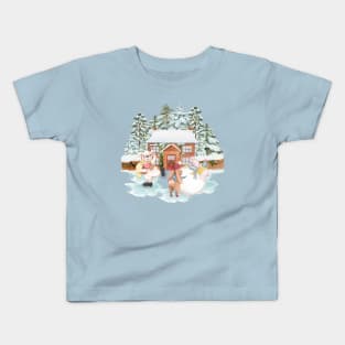 Playing snow in the winter Kids T-Shirt